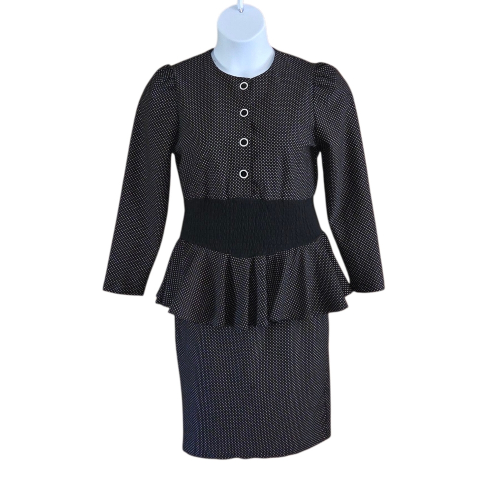 Vintage Pencil Peplum Dress Polka Dot ISADORA NEW YORK Size 14 Rockabilly Pin-Up